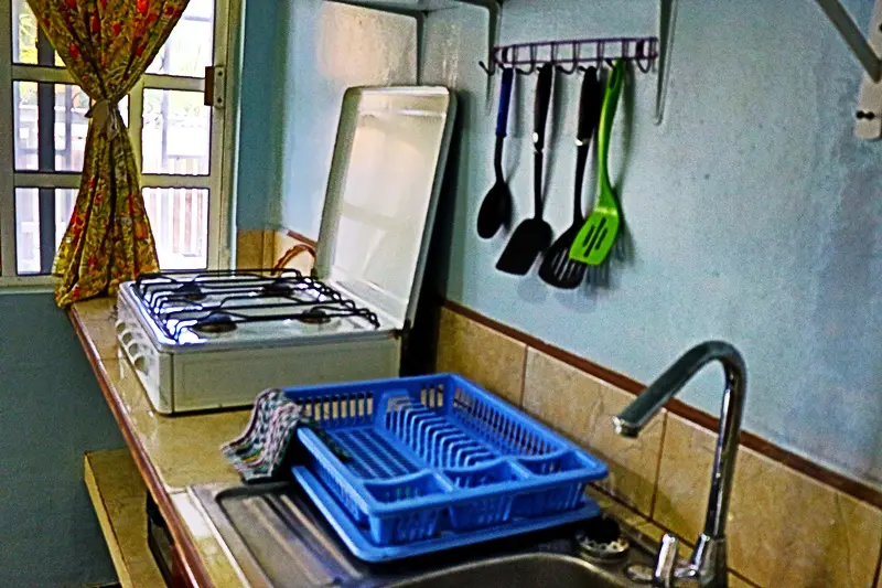 A kitchen with two sinks and a dishwasher.