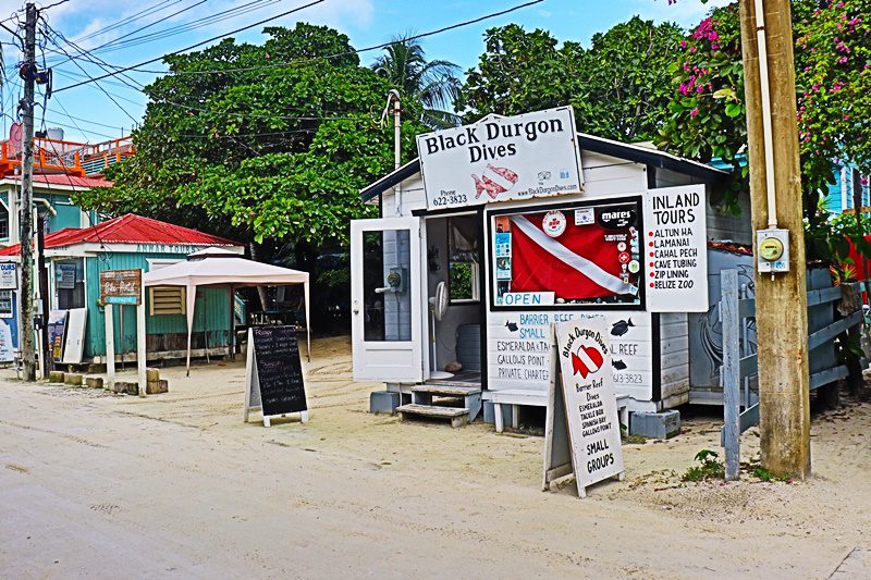 A small shack with signs and a sign board