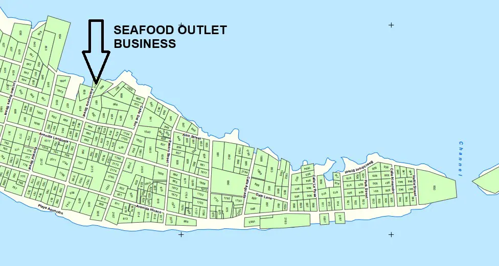 A map of the city of seafood outlet business.