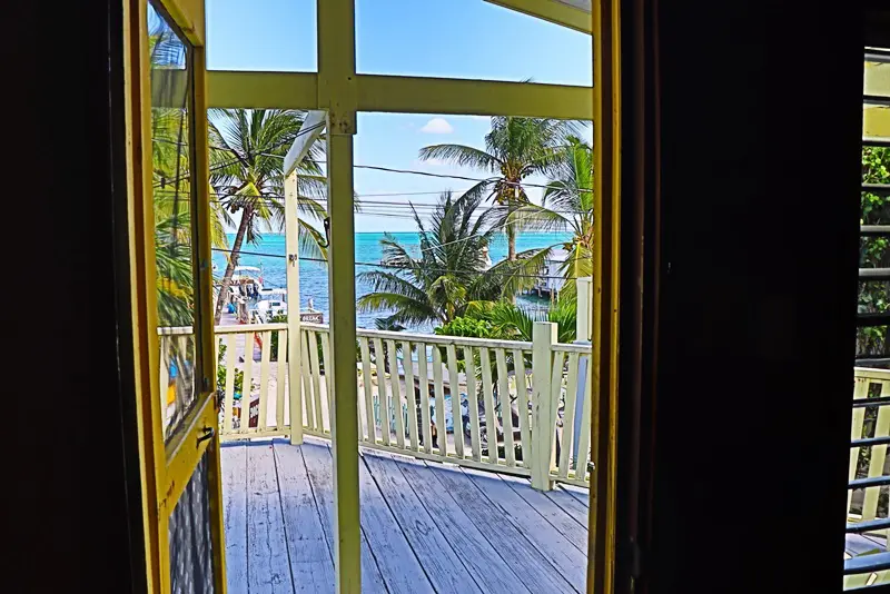 A view of the ocean from an open porch.