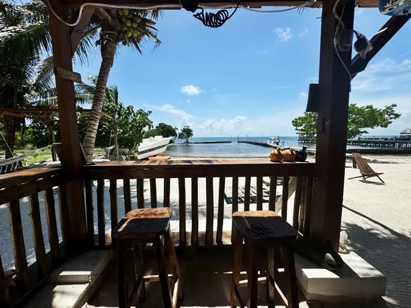 A view of the ocean from an outdoor deck.