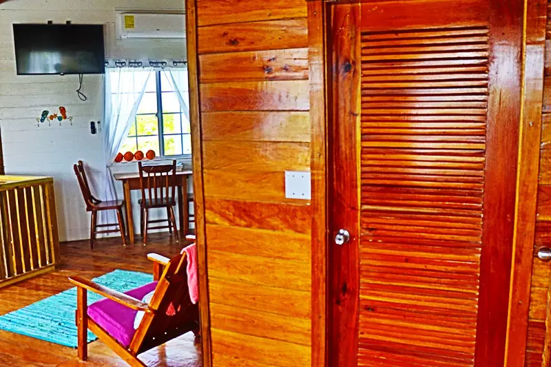 A room with wooden walls and floors.